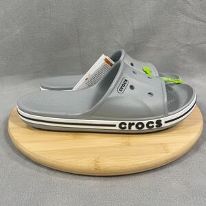 NWT Crocs Bayaband Slide Mens Size 10 Gray White Slip On Sandals Comfort Shoes